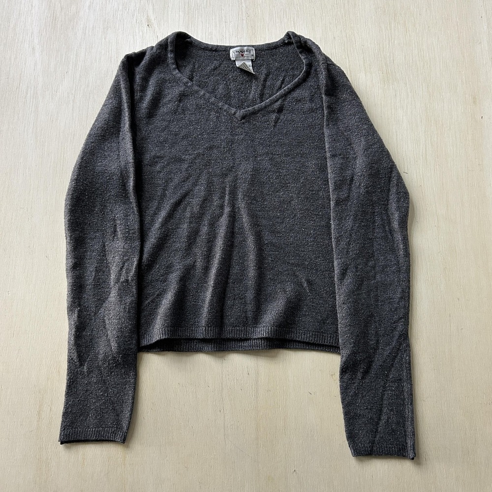 Vintage Croquet Sweater Womens Medium Gray V Neck Tight-Knit Pullover Acrylic